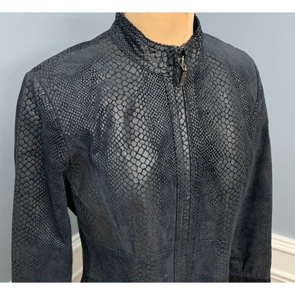 Alfani Jacket Womens M Genuine Leather Croc Embossed Moto Fitted Punk Goth Y2K